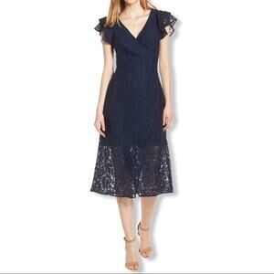 Ali &‎ Jay navy blue lace wrap dress large new